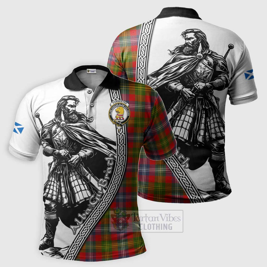 Tartan Vibes Clothing Forrester (Foster) Tartan Clan Crest Polo Shirt with Highlander Warrior Celtic Style