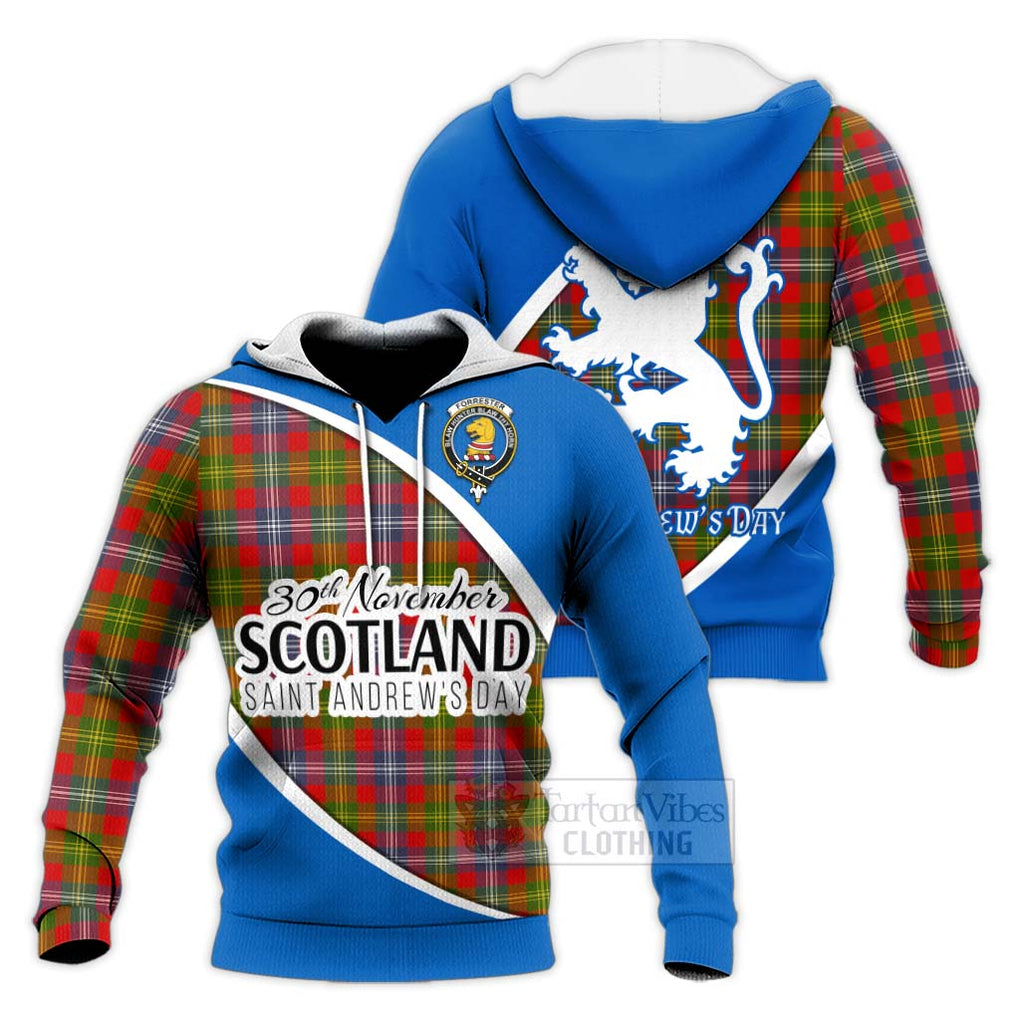 Tartan Vibes Clothing Forrester (Foster) Family Crest Tartan Knitted Hoodie Celebrate Saint Andrew's Day in Style