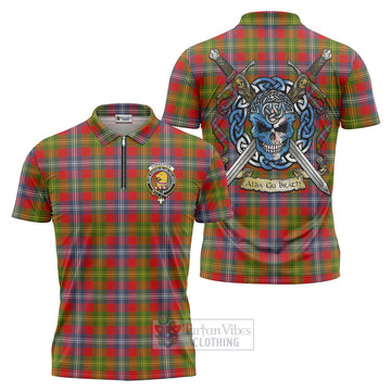 Forrester (Foster) Tartan Zipper Polo Shirt with Family Crest Celtic Skull Style