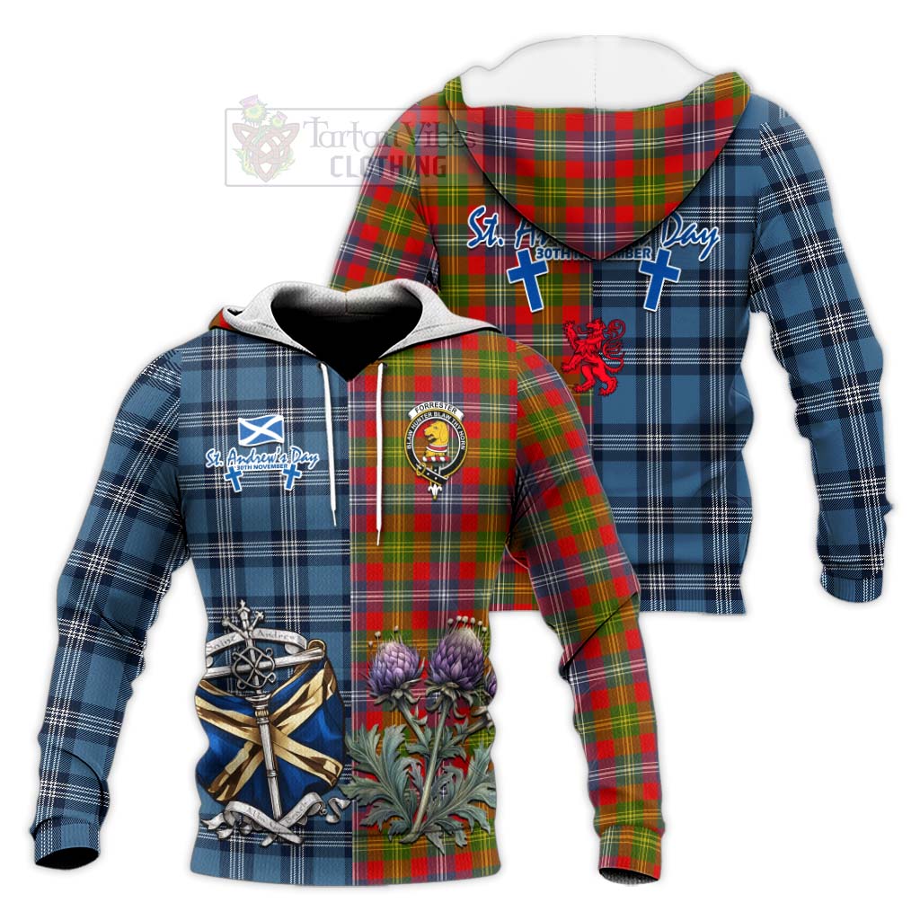 Tartan Vibes Clothing Forrester (Foster) Tartan Knitted Hoodie Happy St. Andrew's Day Half Tartan Style