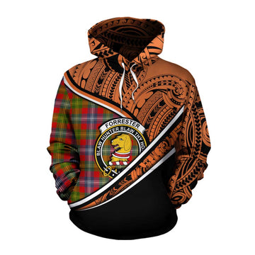 Forrester (Foster) Crest Tartan Cotton Hoodie with Polynesian Vibes Style - Orange Version