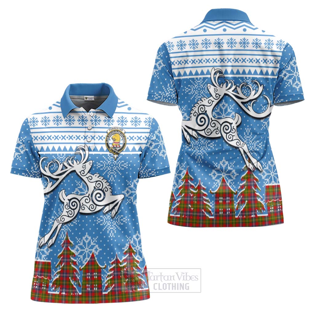 Tartan Vibes Clothing Forrester (Foster) Clan Christmas Women's Polo Shirt Celtic Reindeer Style