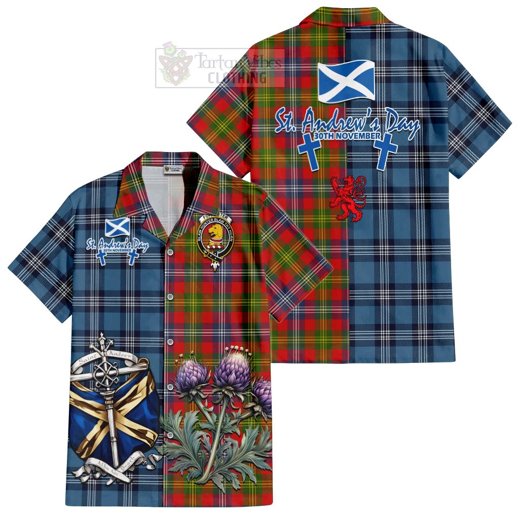 Tartan Vibes Clothing Forrester (Foster) Tartan Short Sleeve Button Shirt Happy St. Andrew's Day Half Tartan Style