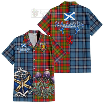 Forrester (Foster) Tartan Short Sleeve Button Shirt Happy St. Andrew's Day Half Tartan Style