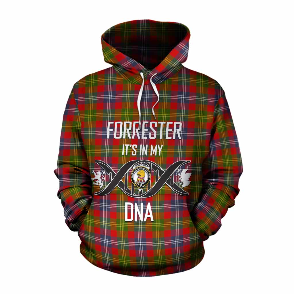 Tartan Vibes Clothing Forrester (Foster) Tartan Cotton Hoodie with Family Crest DNA In Me Style