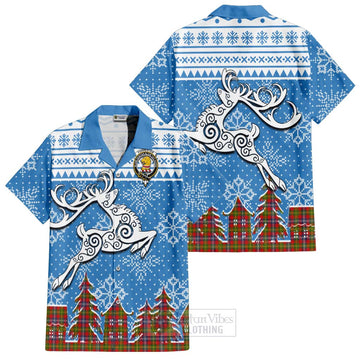 Forrester (Foster) Clan Christmas Short Sleeve Button Shirt Celtic Reindeer Style