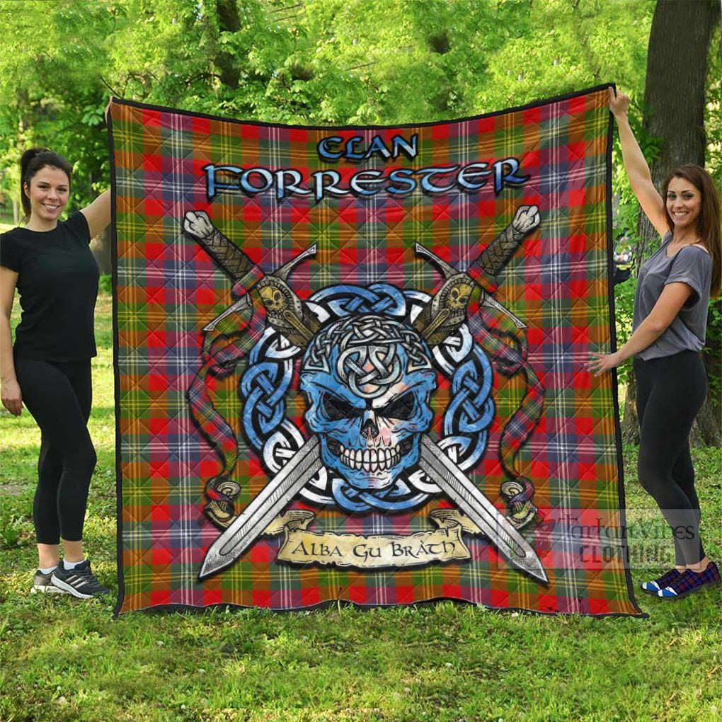 Tartan Vibes Clothing Forrester (Foster) Tartan Quilt with Celtic Skull Alba Gu Brath Style