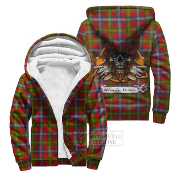 Forrester (Foster) Tartan Sherpa Hoodie with Family Crest and Bearded Skull Holding Bottles of Whiskey