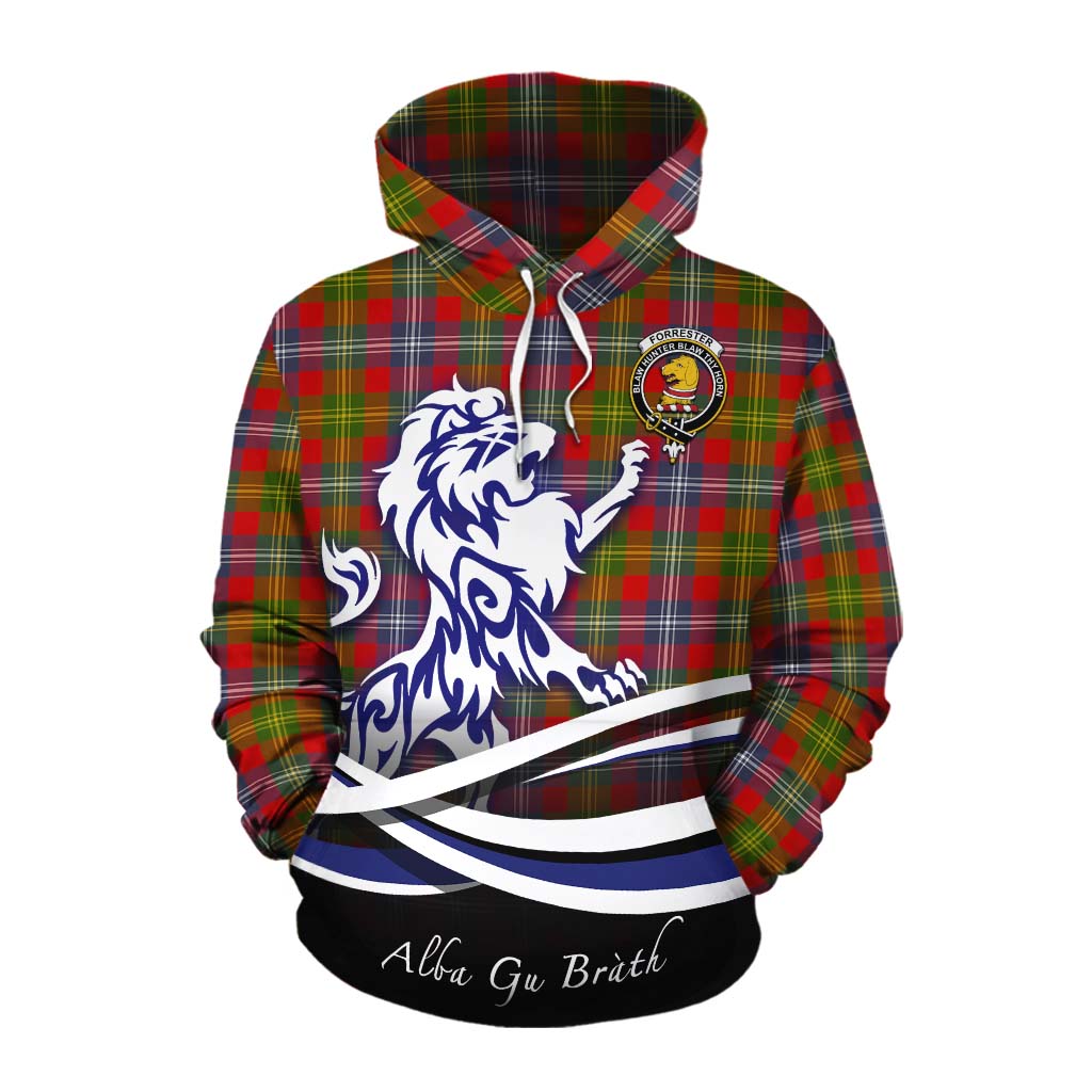 Tartan Vibes Clothing Forrester (Foster) Tartan Cotton Hoodie with Alba Gu Brath Regal Lion Emblem