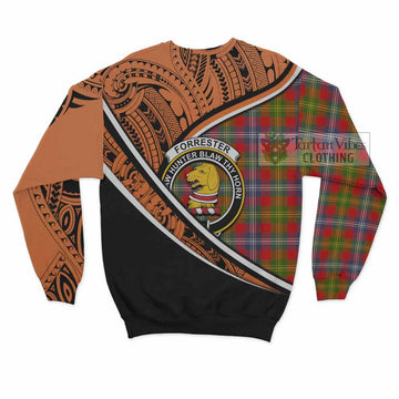 Forrester (Foster) Crest Tartan Sweatshirt with Polynesian Vibes Style - Orange Version