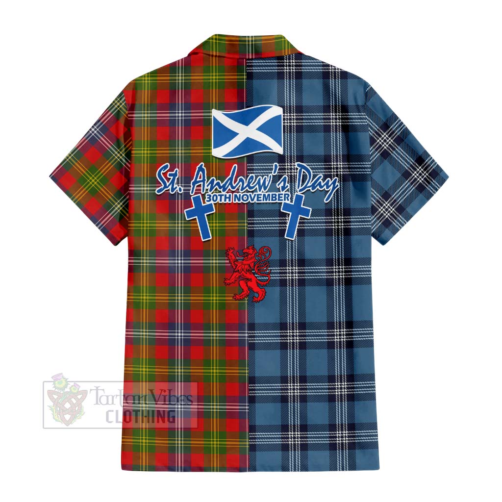 Tartan Vibes Clothing Forrester (Foster) Tartan Short Sleeve Button Shirt Happy St. Andrew's Day Half Tartan Style