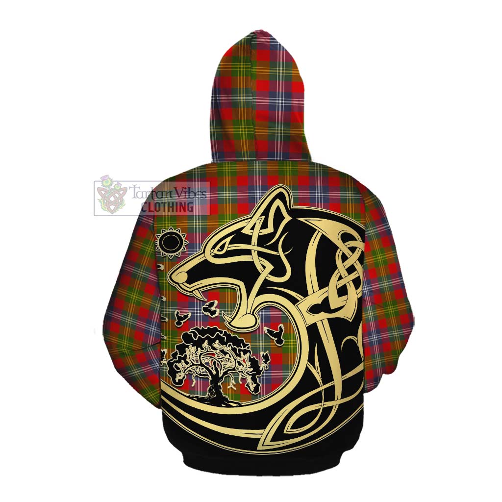 Tartan Vibes Clothing Forrester (Foster) Tartan Cotton Hoodie with Family Crest Celtic Wolf Style