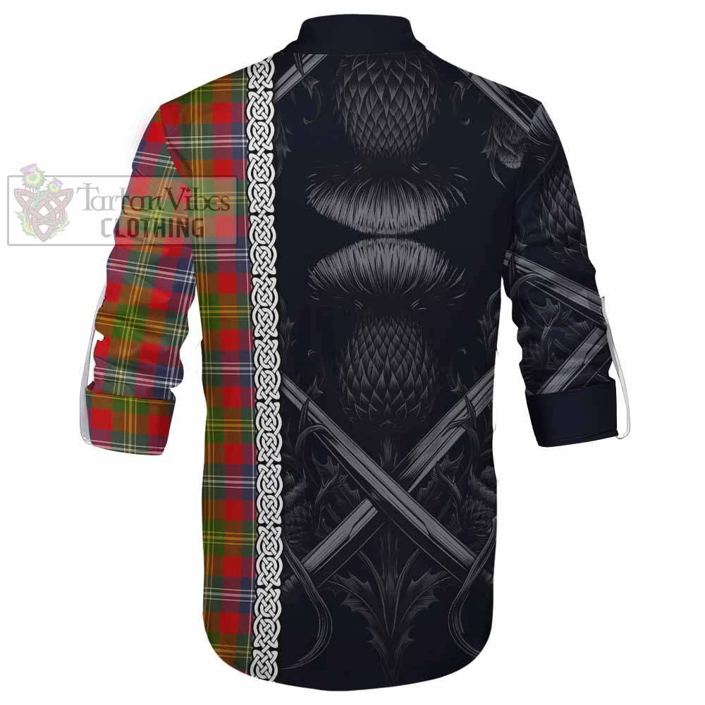 Tartan Vibes Clothing Forrester (Foster) Tartan Ghillie Kilt Shirt with Family Crest Cross Sword Thistle Celtic Vibes