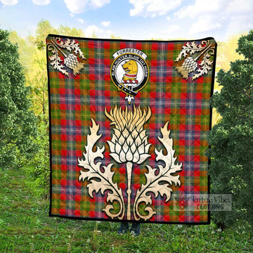 Forrester (Foster) Tartan Quilt with Family Crest and Golden Thistle Style