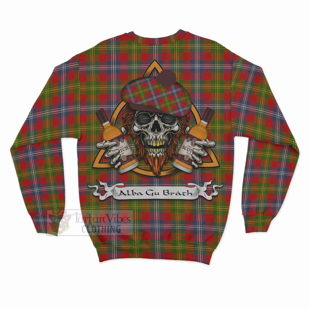 Tartan Vibes Clothing Forrester (Foster) Tartan Sweatshirt with Family Crest and Bearded Skull Holding Bottles of Whiskey