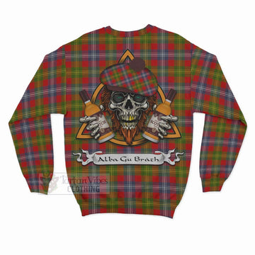 Forrester (Foster) Tartan Sweatshirt with Family Crest and Bearded Skull Holding Bottles of Whiskey