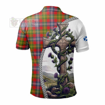 Forrester (Foster) Tartan Polo Shirt with Family Crest and St. Andrew's Cross Accented by Thistle Vines