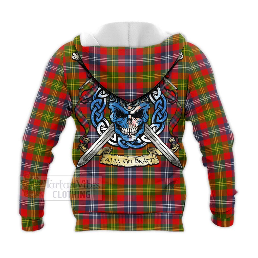 Tartan Vibes Clothing Forrester (Foster) Tartan Knitted Hoodie with Family Crest Celtic Skull Style