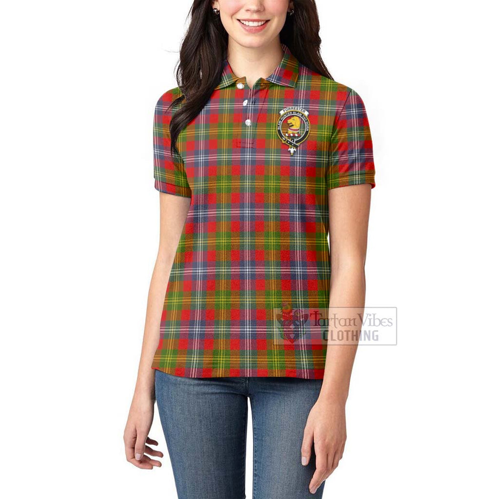 Tartan Vibes Clothing Forrester (Foster) Tartan Women's Polo Shirt with Family Crest Celtic Skull Style