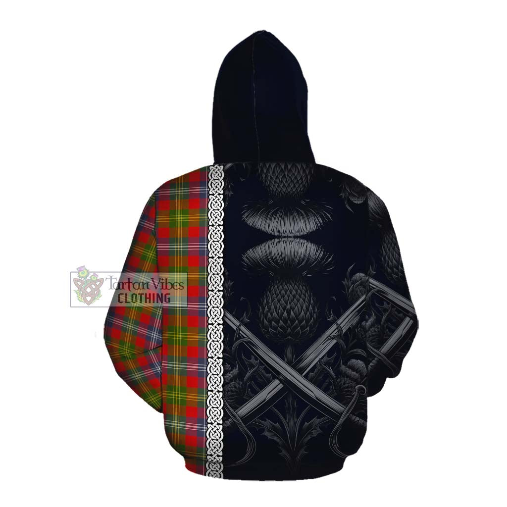 Tartan Vibes Clothing Forrester (Foster) Tartan Cotton Hoodie with Family Crest Cross Sword Thistle Celtic Vibes