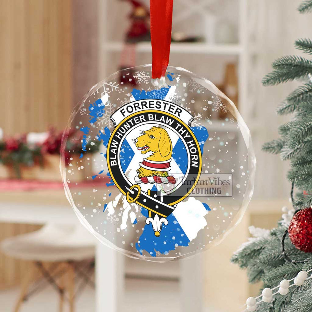 Tartan Vibes Clothing Forrester (Foster) Clan Crest Christmas Glass Ornament with Scotland Map