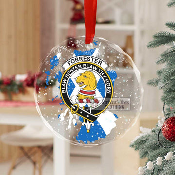 Forrester (Foster) Clan Crest Christmas Glass Ornament with Scotland Map