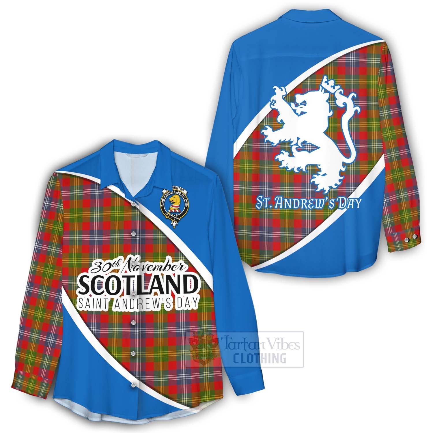 Tartan Vibes Clothing Forrester (Foster) Family Crest Tartan Women's Casual Shirt Celebrate Saint Andrew's Day in Style