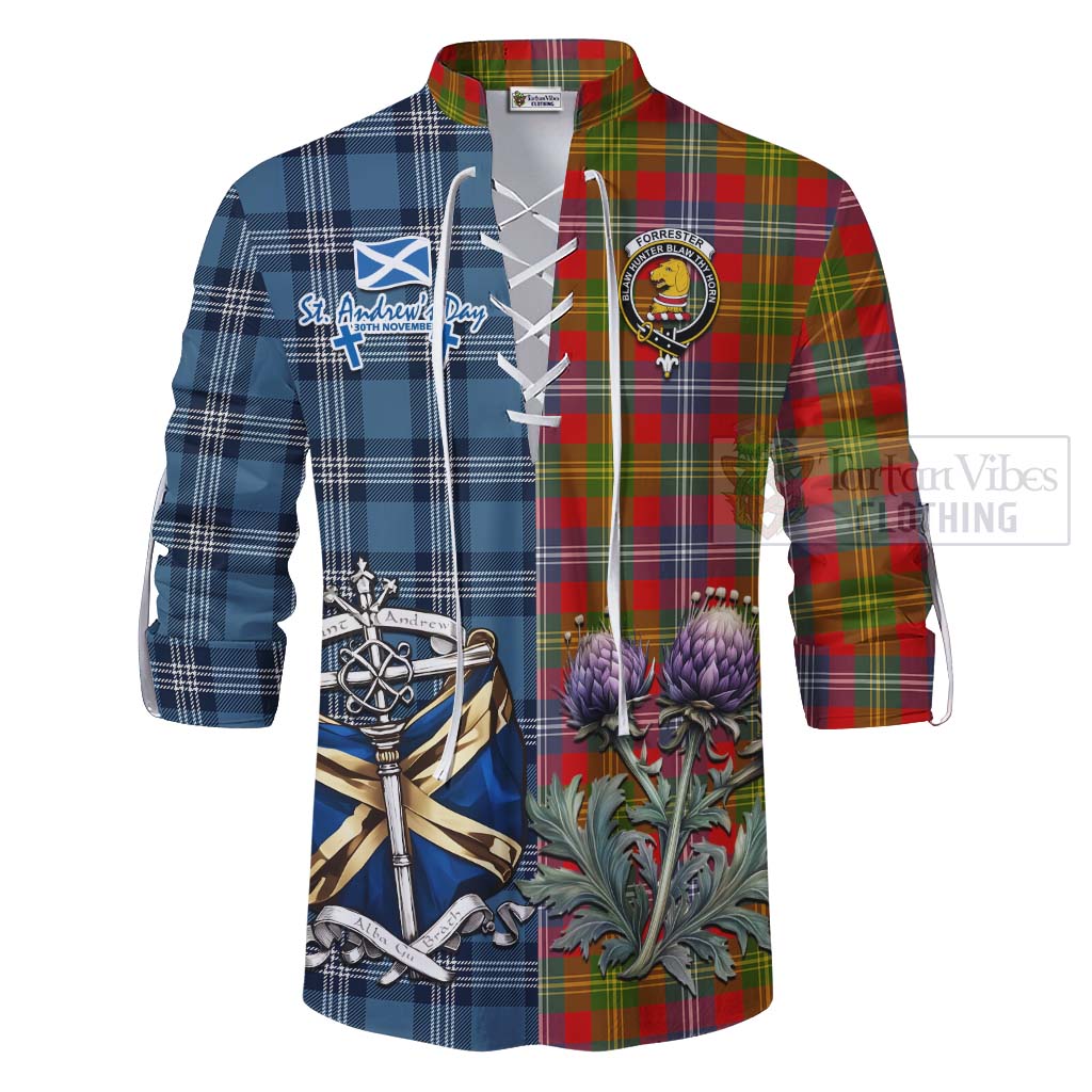 Tartan Vibes Clothing Forrester (Foster) Tartan Ghillie Kilt Shirt Happy St. Andrew's Day Half Tartan Style