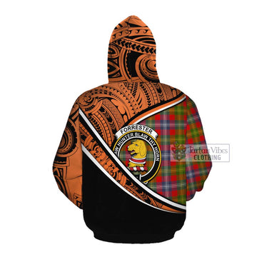 Forrester (Foster) Crest Tartan Cotton Hoodie with Polynesian Vibes Style - Orange Version