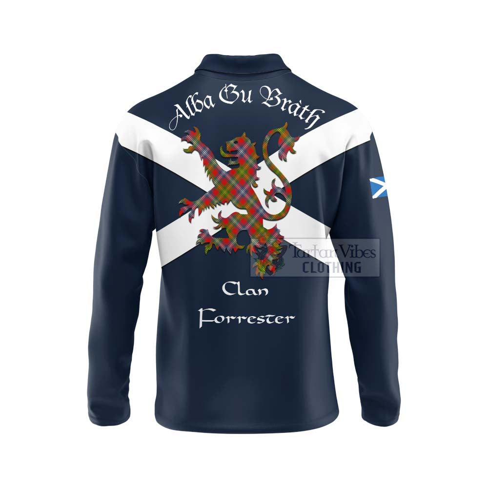 Tartan Vibes Clothing Forrester (Foster) Tartan Lion Rampant Long Sleeve Polo Shirt – Proudly Display Your Heritage with Alba Gu Brath and Clan Name