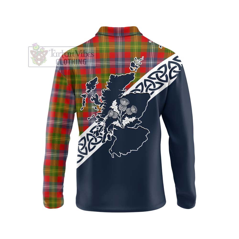 Tartan Vibes Clothing Forrester (Foster) Tartan Long Sleeve Polo Shirt Featuring Thistle and Scotland Map