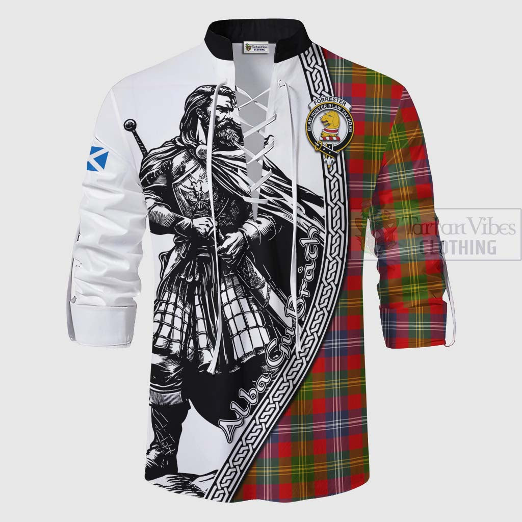 Tartan Vibes Clothing Forrester (Foster) Tartan Clan Crest Ghillie Kilt Shirt with Highlander Warrior Celtic Style