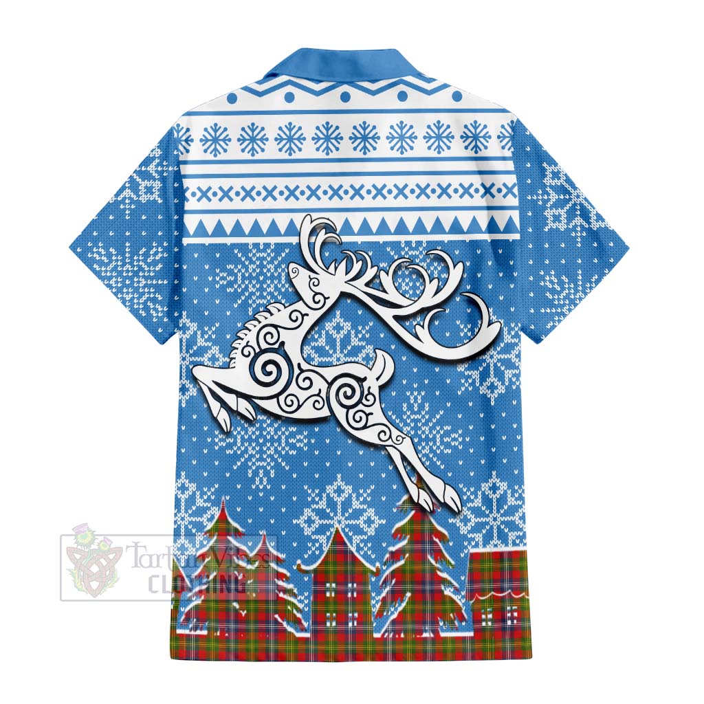 Tartan Vibes Clothing Forrester (Foster) Clan Christmas Short Sleeve Button Shirt Celtic Reindeer Style