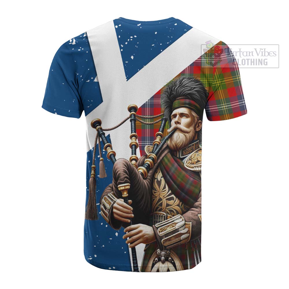 Tartan Vibes Clothing Forrester (Foster) Tartan Cotton T-shirt with Family Crest Scottish Bagpiper Vibes