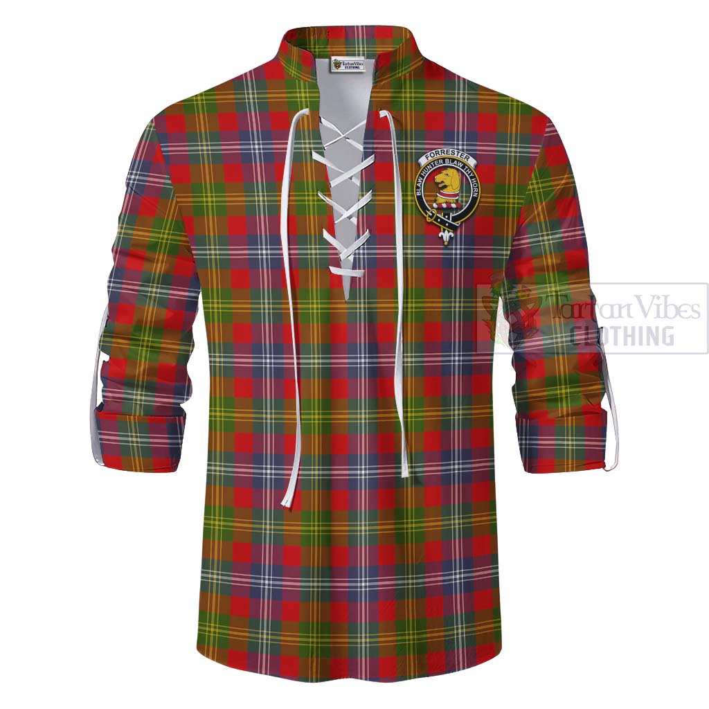 Tartan Vibes Clothing Forrester (Foster) Tartan Ghillie Kilt Shirt with Family Crest and Bearded Skull Holding Bottles of Whiskey