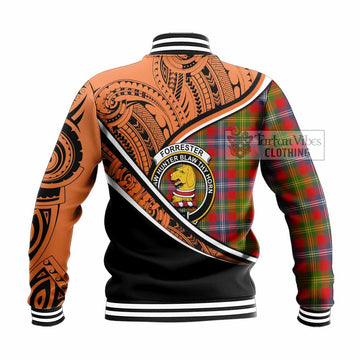 Forrester (Foster) Crest Tartan Baseball Jacket with Polynesian Vibes Style - Orange Version