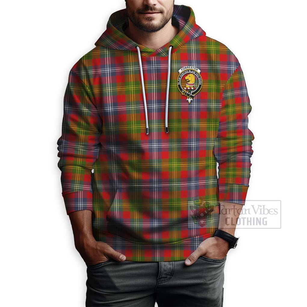 Tartan Vibes Clothing Forrester (Foster) Tartan Hoodie with Family Crest Celtic Skull Style