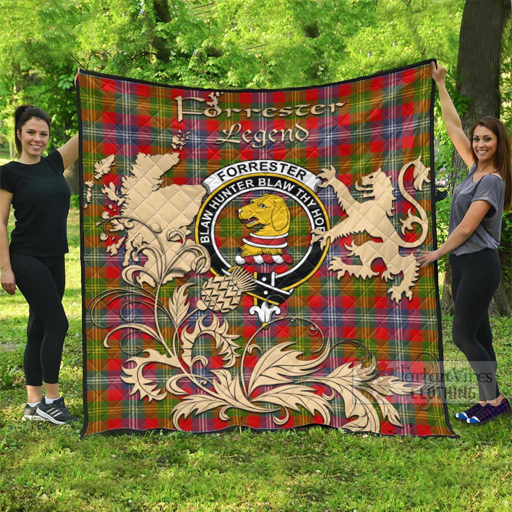 Tartan Vibes Clothing Forrester (Foster) Tartan Quilt with Family Crest and Scottish Symbol Style