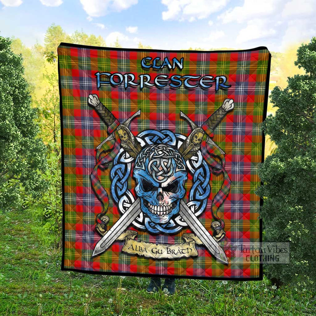 Tartan Vibes Clothing Forrester (Foster) Tartan Quilt with Celtic Skull Alba Gu Brath Style