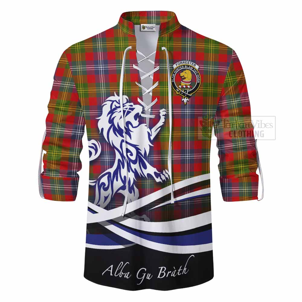 Tartan Vibes Clothing Forrester (Foster) Tartan Ghillie Kilt Shirt with Alba Gu Brath Regal Lion Emblem