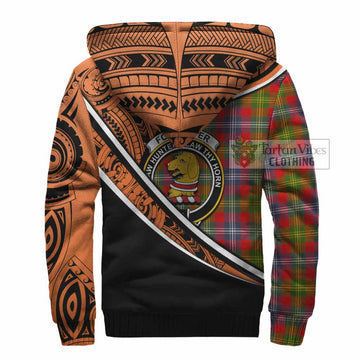 Forrester (Foster) Crest Tartan Sherpa Hoodie with Polynesian Vibes Style - Orange Version