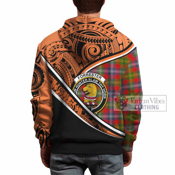 Forrester (Foster) Crest Tartan Hoodie with Polynesian Vibes Style - Orange Version