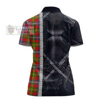 Forrester (Foster) Tartan Women's Polo Shirt with Family Crest Cross Sword Thistle Celtic Vibes