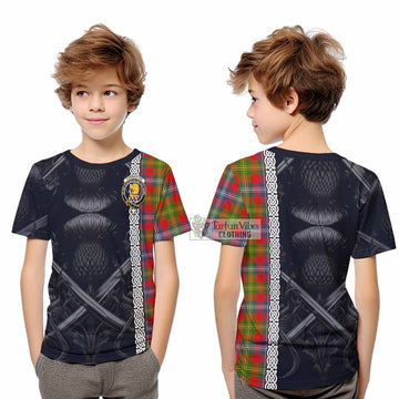 Forrester (Foster) Tartan Kid T-Shirt with Family Crest Cross Sword Thistle Celtic Vibes