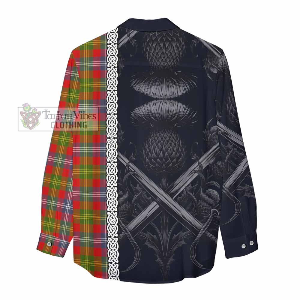 Tartan Vibes Clothing Forrester (Foster) Tartan Women's Casual Shirt with Family Crest Cross Sword Thistle Celtic Vibes