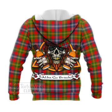 Forrester (Foster) Tartan Knitted Hoodie with Family Crest and Bearded Skull Holding Bottles of Whiskey