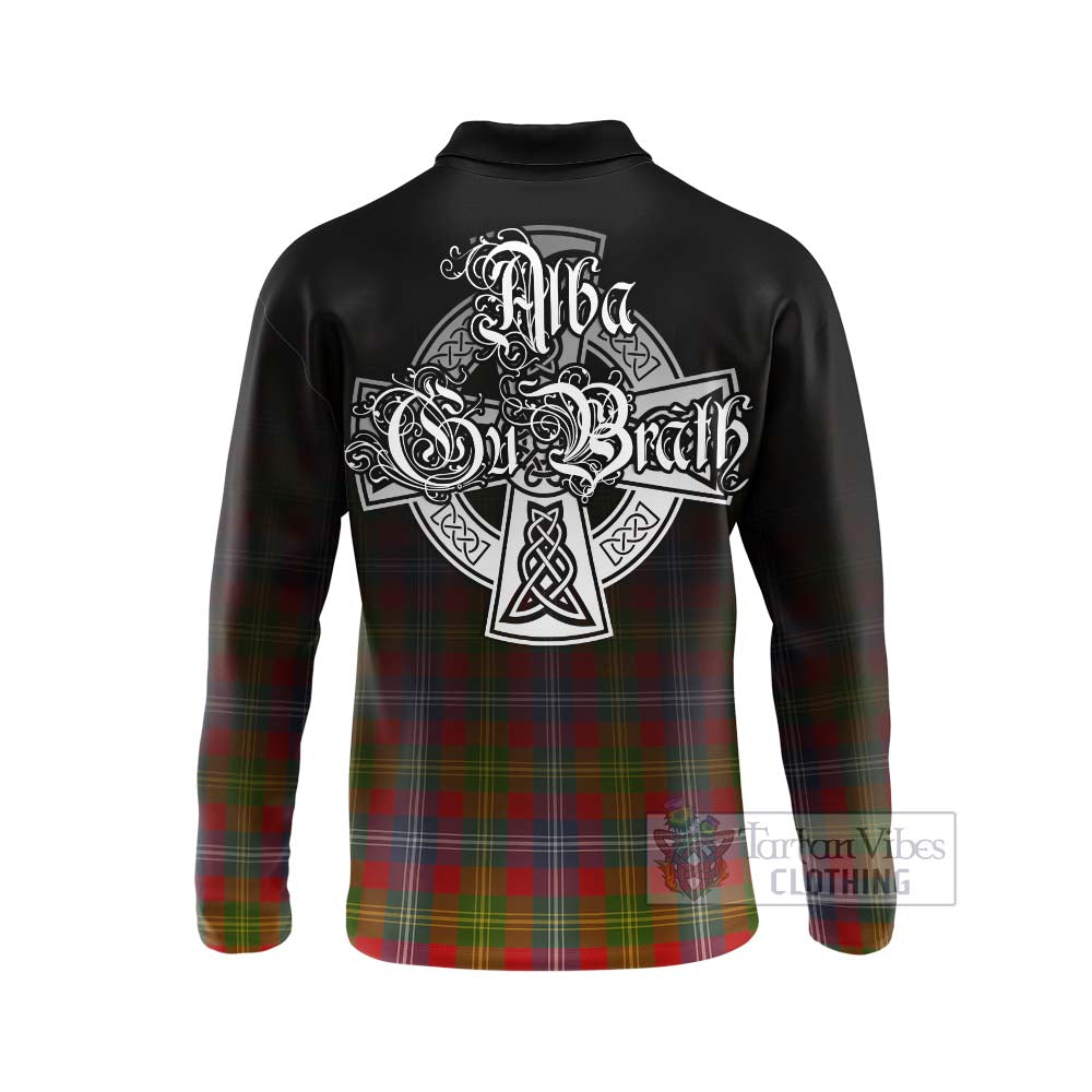 Tartan Vibes Clothing Forrester (Foster) Tartan Long Sleeve Polo Shirt Featuring Alba Gu Brath Family Crest Celtic Inspired