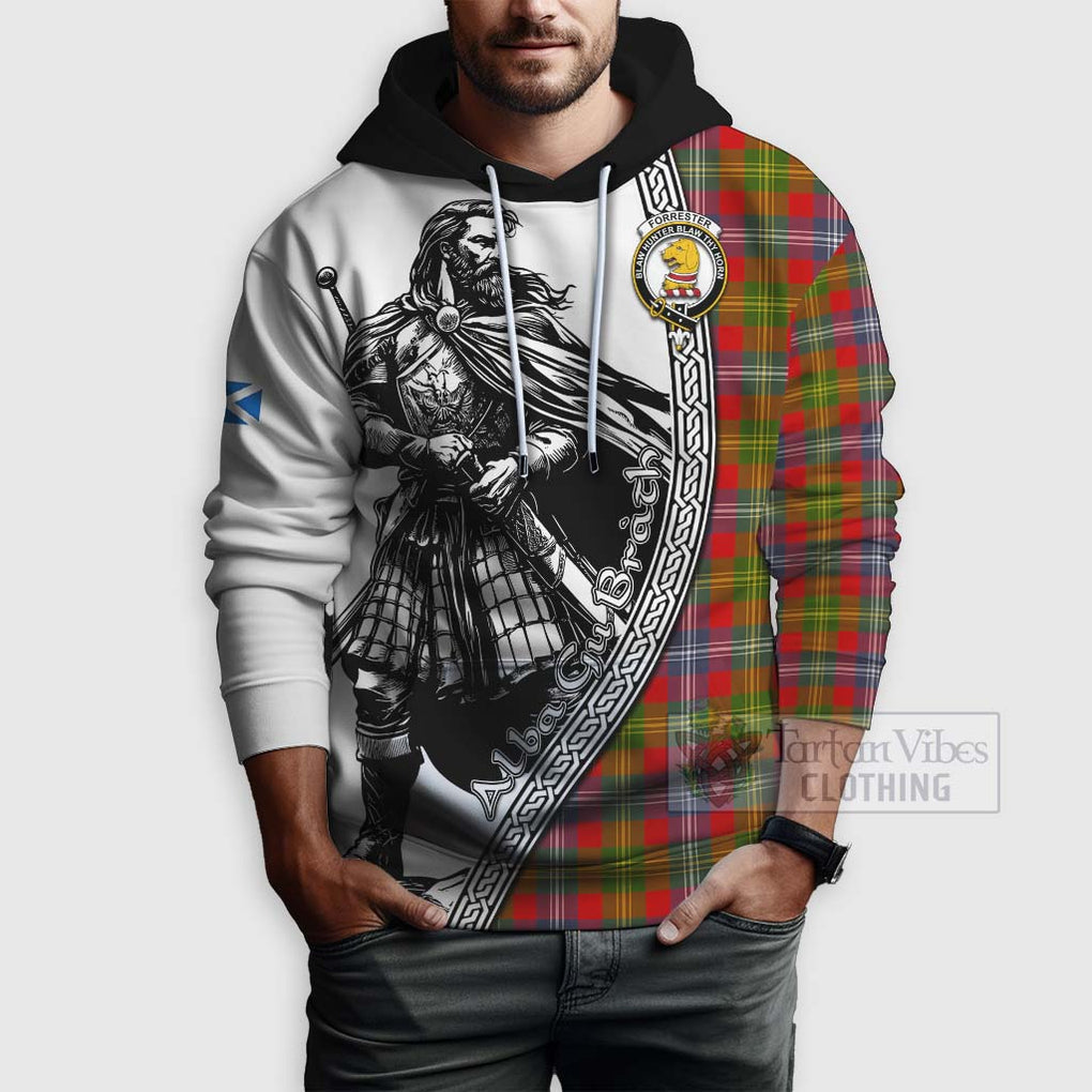 Tartan Vibes Clothing Forrester (Foster) Tartan Clan Crest Hoodie with Highlander Warrior Celtic Style