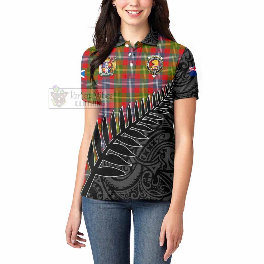 Tartan Vibes Clothing Forrester (Foster) Crest Tartan Women's Polo Shirt with New Zealand Silver Fern Half Style