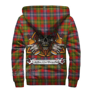 Forrester (Foster) Tartan Sherpa Hoodie with Family Crest and Bearded Skull Holding Bottles of Whiskey